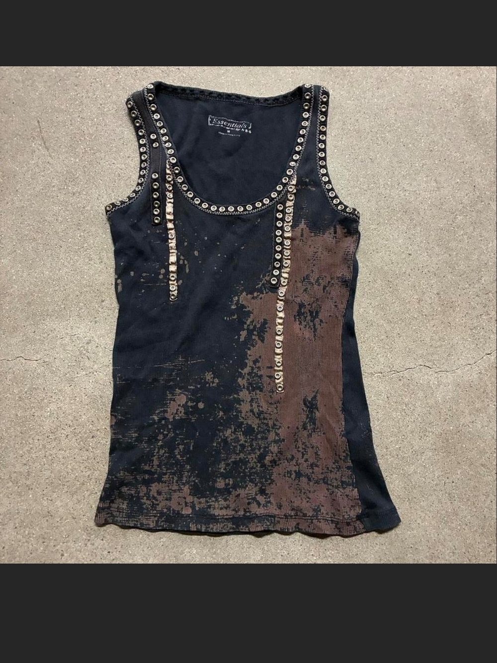 Essentials Black and Brown Studded Distressed Tank